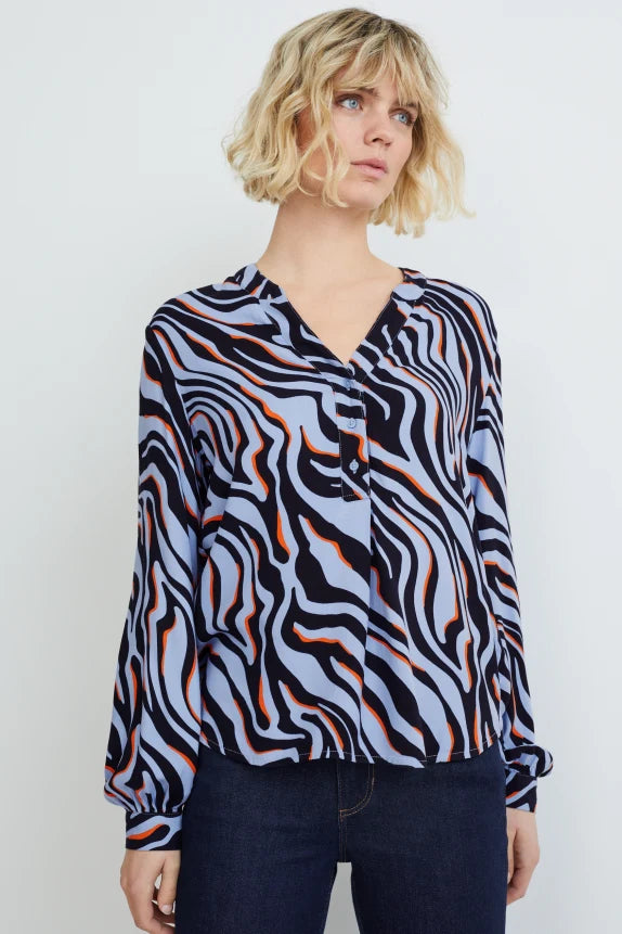 Clemens & August merk dames blouse overhemd zebra zwart blauw wit xs s m l xl xxl