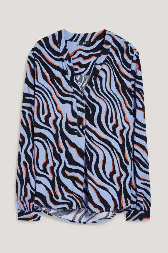 Clemens & August merk dames blouse overhemd zebra zwart blauw wit xs s m l xl xxl