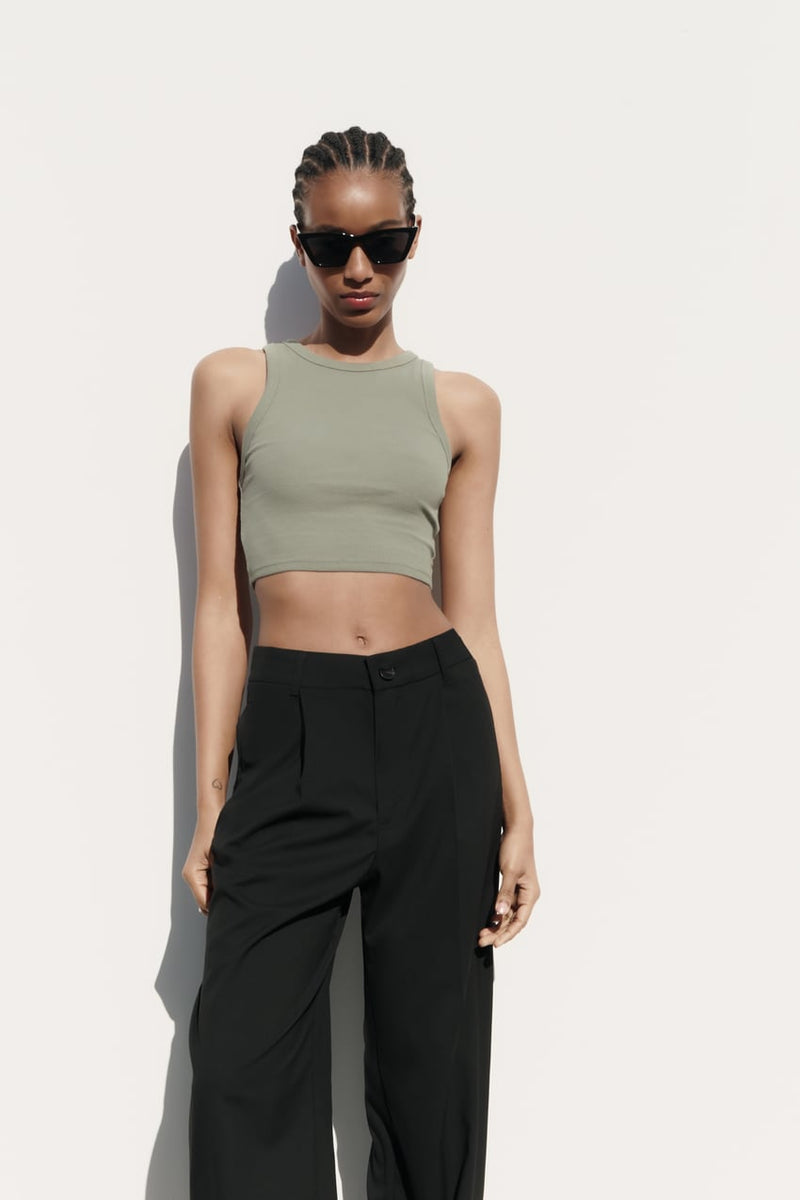 Córdoba merk dames crop top shirt mouwloos cropped naveltruitje khaki wit oranje zwart grijs s m l