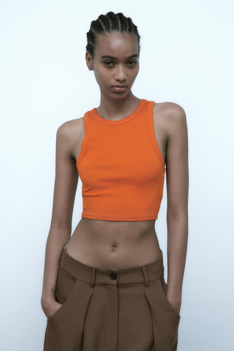 Córdoba merk dames crop top shirt mouwloos cropped naveltruitje khaki wit oranje zwart grijs s m l