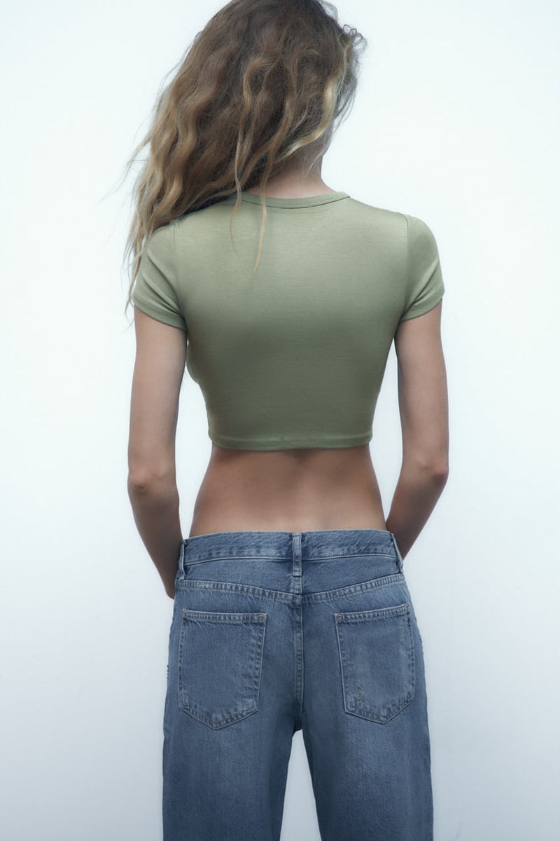 Córdoba merk dames crop top shirt cropped naveltruitje lichtbruin wit groen khaki zwart s m l