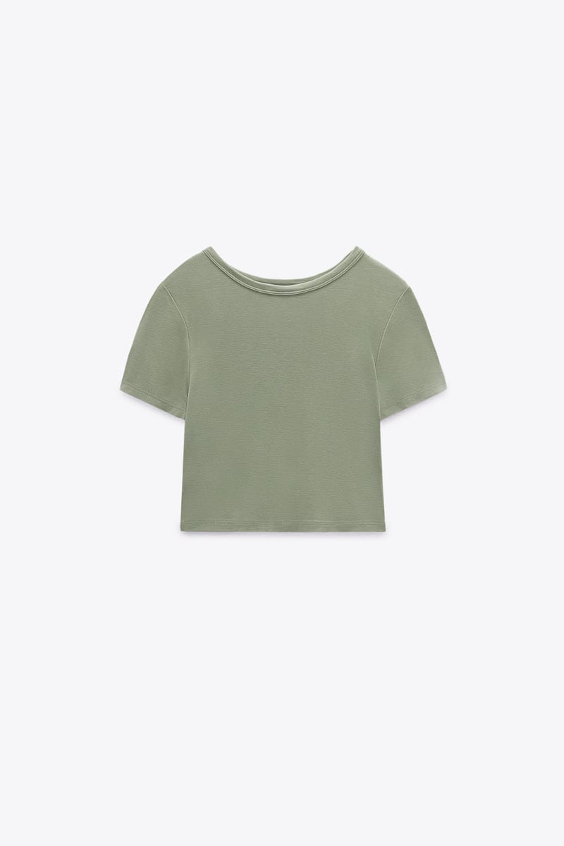 Córdoba merk dames crop top shirt cropped naveltruitje lichtbruin wit groen khaki zwart s m l