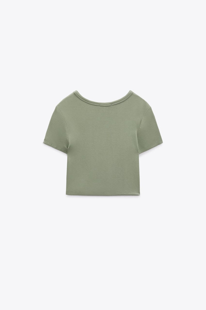 Córdoba merk dames crop top shirt cropped naveltruitje lichtbruin wit groen khaki zwart s m l