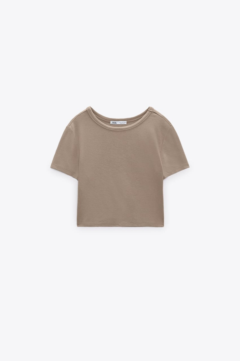 Córdoba merk dames crop top shirt cropped naveltruitje lichtbruin wit groen khaki zwart s m l