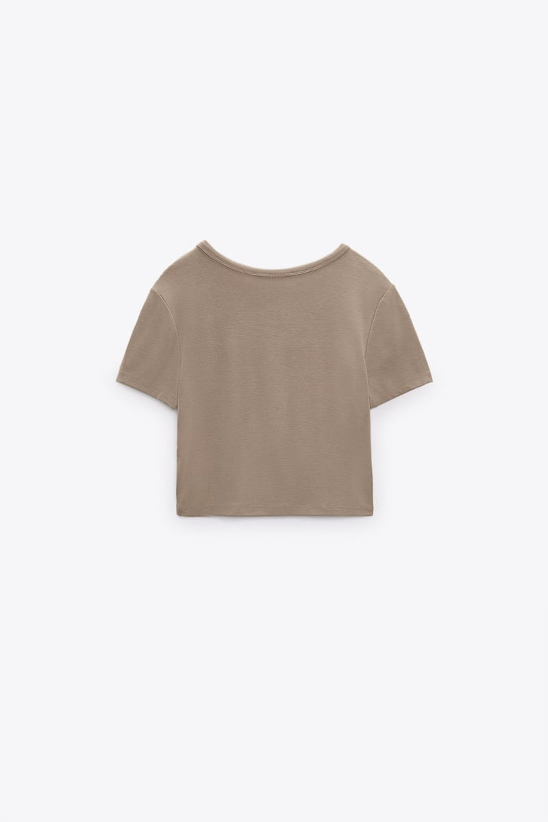 Córdoba merk dames crop top shirt cropped naveltruitje lichtbruin wit groen khaki zwart s m l