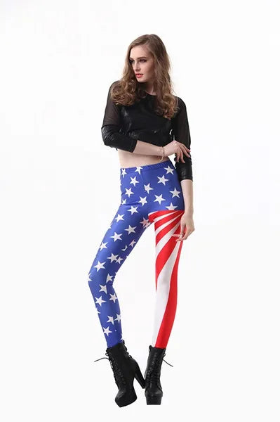 United States America USA ladies pants legging flags print red blue white s m l xl 2xl 3xl 4xl | Women's clothing