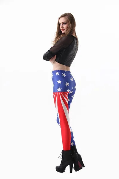 United States America USA ladies pants legging flags print red blue white s m l xl 2xl 3xl 4xl | Women's clothing