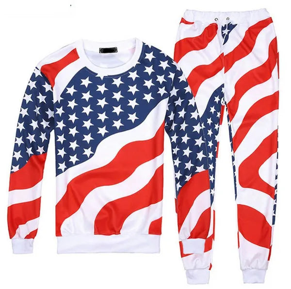 United States America USA ladies jogging suit tracksuit flags print red blue white s m l xl 2xl 3xl 4xl 5xl | Women's clothing