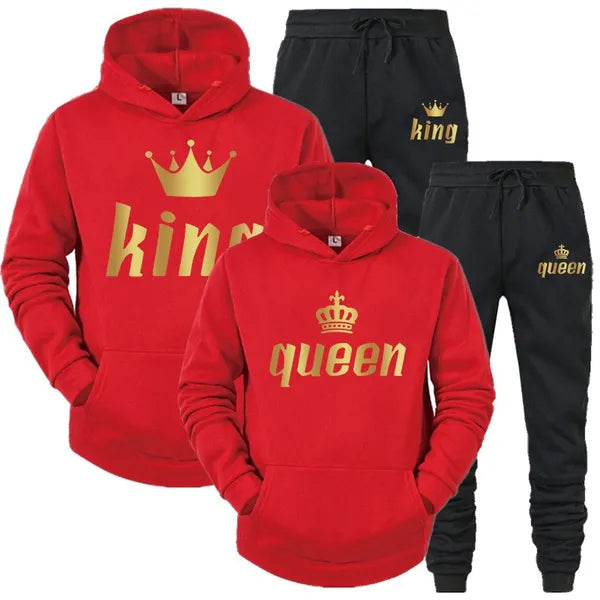 Relationship Valentine's Day King & Queen jogging suit tracksuit yellow gray navy blue red pink white black s m l xl 2xl 3xl 4xl | Unisex