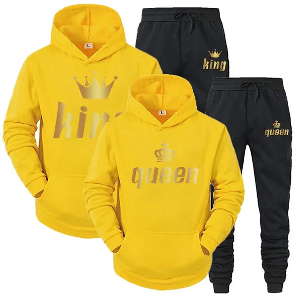 Relationship Valentine's Day King & Queen jogging suit tracksuit yellow gray navy blue red pink white black s m l xl 2xl 3xl 4xl | Unisex