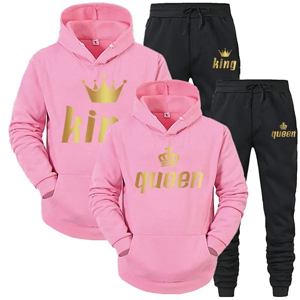 Relationship Valentine's Day King & Queen jogging suit tracksuit yellow gray navy blue red pink white black s m l xl 2xl 3xl 4xl | Unisex