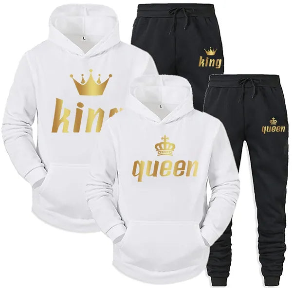 Relationship Valentine's Day King & Queen jogging suit tracksuit yellow gray navy blue red pink white black s m l xl 2xl 3xl 4xl | Unisex