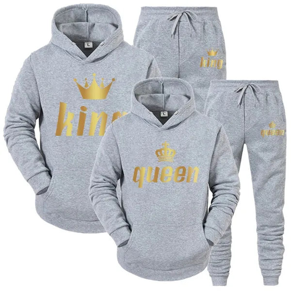 Relationship Valentine's Day King & Queen jogging suit tracksuit yellow gray navy blue red pink white black s m l xl 2xl 3xl 4xl | Unisex