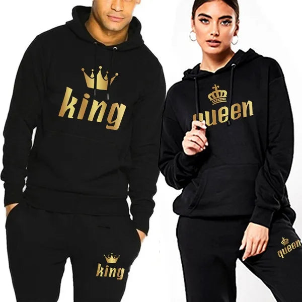 Relationship Valentine's Day King & Queen jogging suit tracksuit yellow gray navy blue red pink white black s m l xl 2xl 3xl 4xl | Unisex