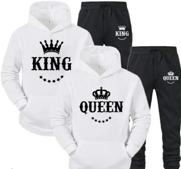 Relationship Valentine's Day King & Queen jogging suit tracksuit yellow gray navy blue red pink white black s m l xl 2xl 3xl 4xl | Unisex