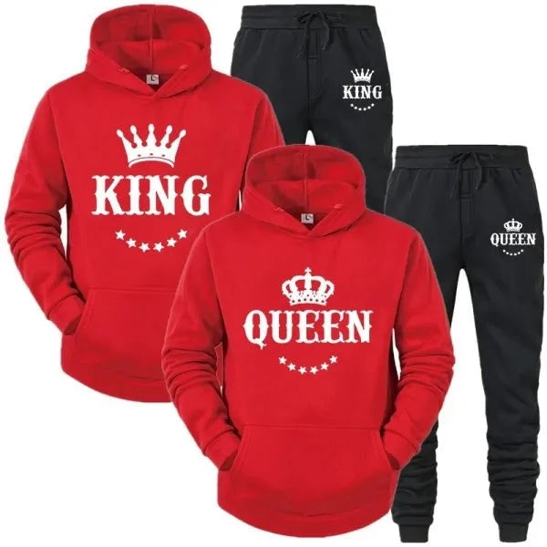 Relationship Valentine's Day King & Queen jogging suit tracksuit yellow gray navy blue red pink white black s m l xl 2xl 3xl 4xl | Unisex