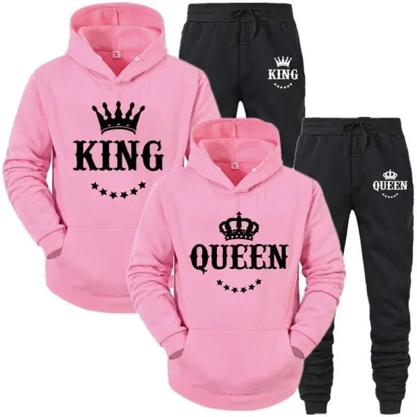 Relationship Valentine's Day King & Queen jogging suit tracksuit yellow gray navy blue red pink white black s m l xl 2xl 3xl 4xl | Unisex