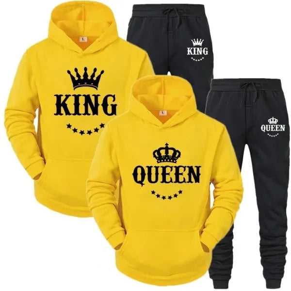 Relationship Valentine's Day King & Queen jogging suit tracksuit yellow gray navy blue red pink white black s m l xl 2xl 3xl 4xl | Unisex