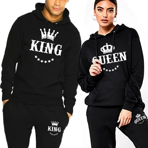 Relationship Valentine's Day King & Queen jogging suit tracksuit yellow gray navy blue red pink white black s m l xl 2xl 3xl 4xl | Unisex