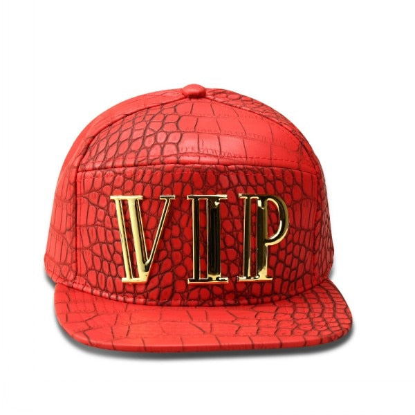 Gorra de béisbol para hombre cuero artificial negro rojo dorado