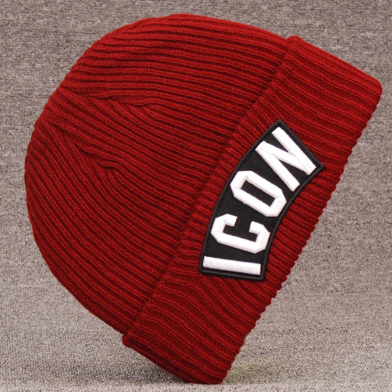 Gorro de invierno para hombre con estampado de texto negro gris marrón rojo