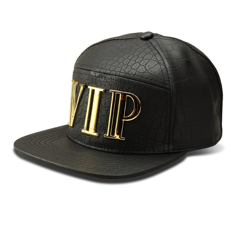 Gorra de béisbol para hombre cuero artificial negro rojo dorado