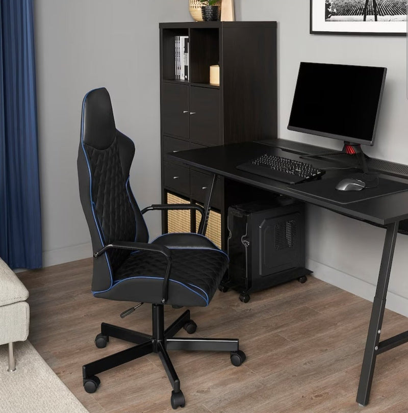Game office chair black / gray artificial leather with seat back adjustable wheels
