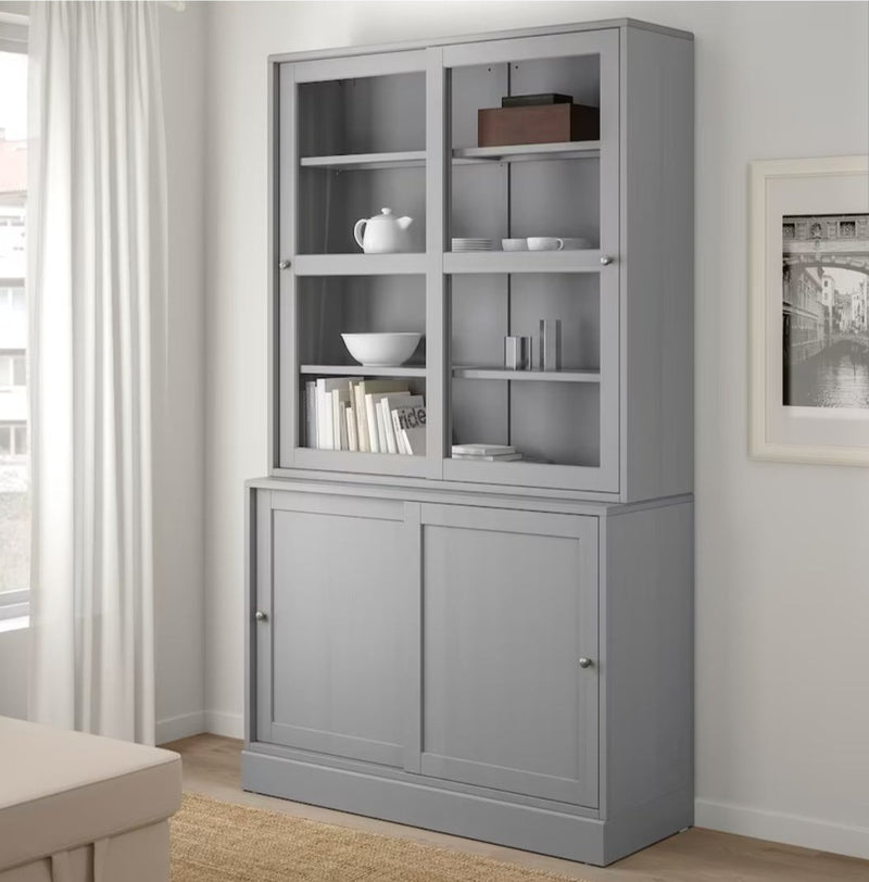 Display cabinet high wall unit with chests of drawers white gray dark brown width: 81 cm depth: 47 cm height: 212 cm