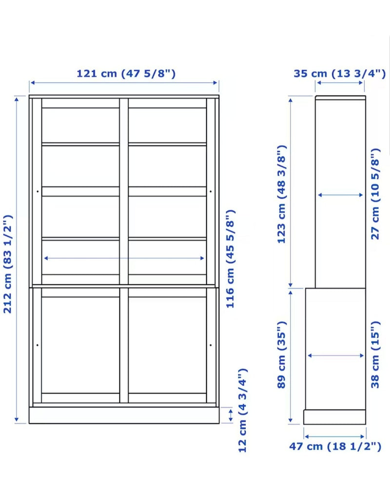 Display cabinet high wall unit with chests of drawers white gray dark brown width: 81 cm depth: 47 cm height: 212 cm