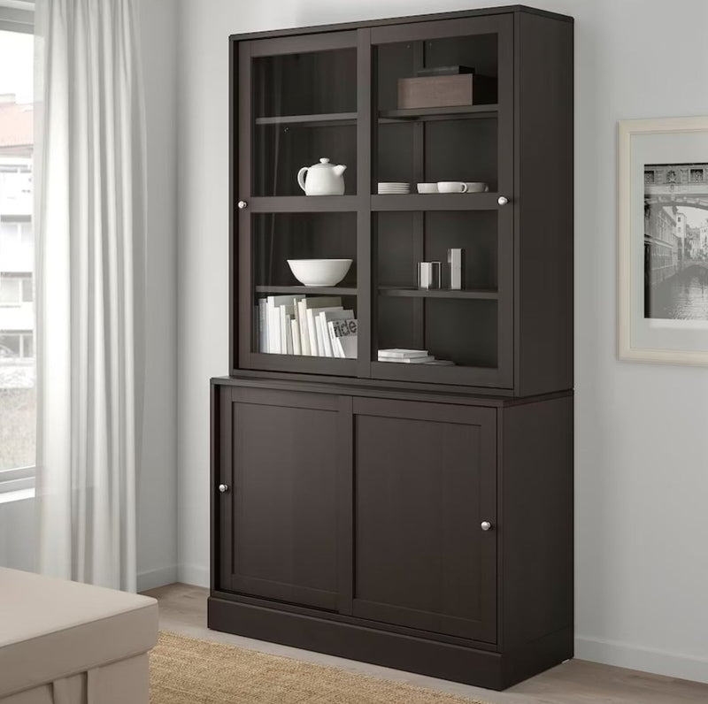 Display cabinet high wall unit with chests of drawers white gray dark brown width: 81 cm depth: 47 cm height: 212 cm