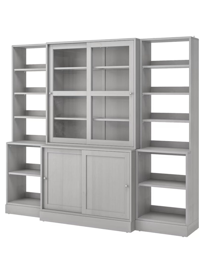 Display cabinet high wall unit with chests of drawers white gray dark brown width: 243 cm depth: 47 cm height: 212 cm