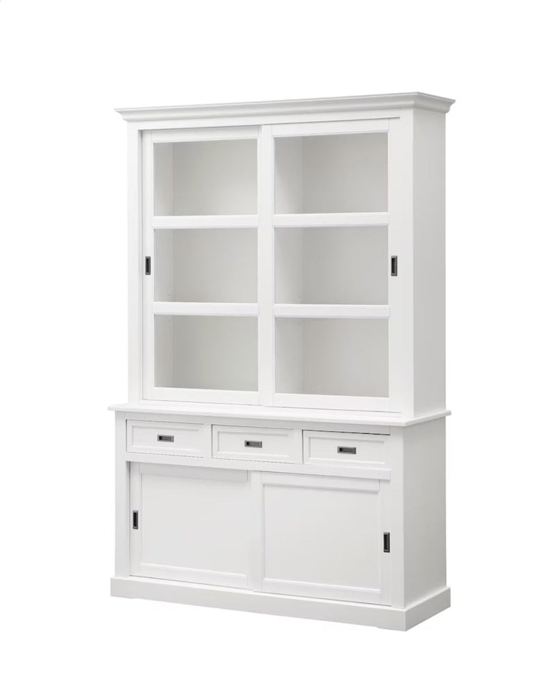 Sideboard wall cabinet wall unit with display cabinet sliding doors handmade character white width: 154 cm depth: 52 cm height: 226 cm