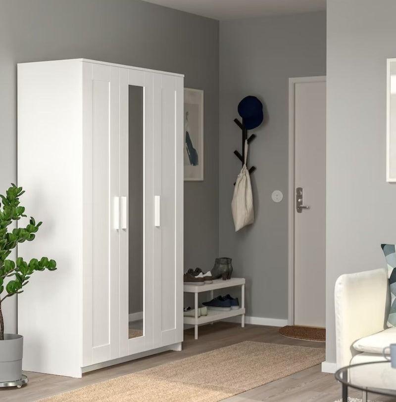 Wardrobe wall cabinet wall unit with mirror white black width: 117 cm depth: 50 cm height: 190 cm