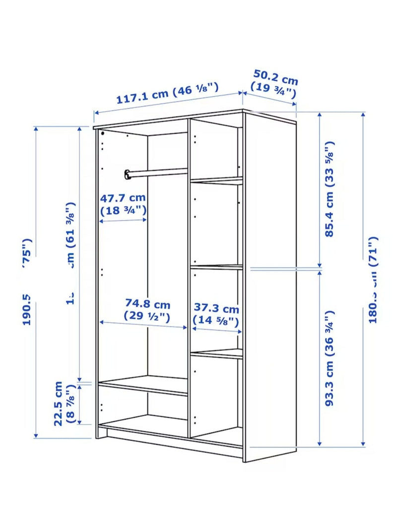 Wardrobe wall cabinet wall unit with mirror white black width: 117 cm depth: 50 cm height: 190 cm