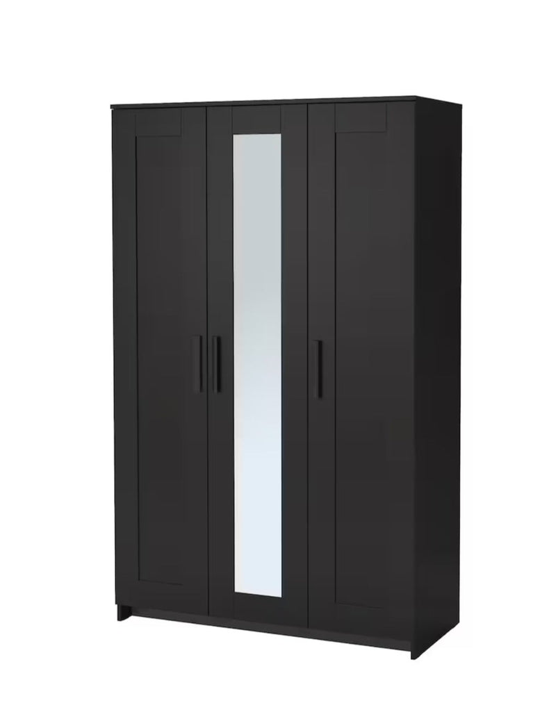 Wardrobe wall cabinet wall unit with mirror white black width: 117 cm depth: 50 cm height: 190 cm