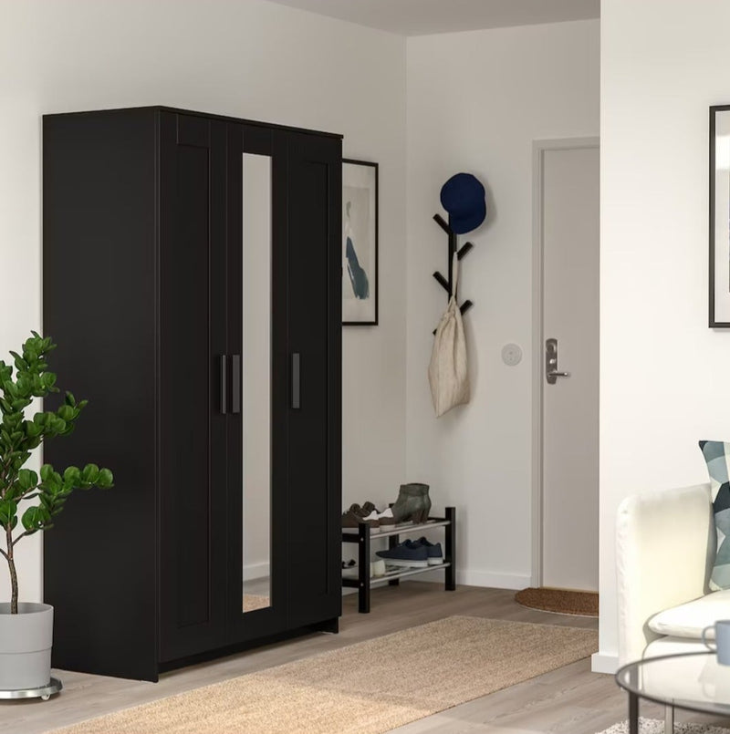 Wardrobe wall cabinet wall unit with mirror white black width: 117 cm depth: 50 cm height: 190 cm