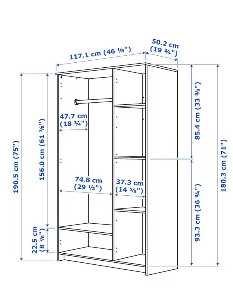 Wardrobe wall cabinet wall unit white black brown width: 117 cm depth: 50 cm height: 190 cm