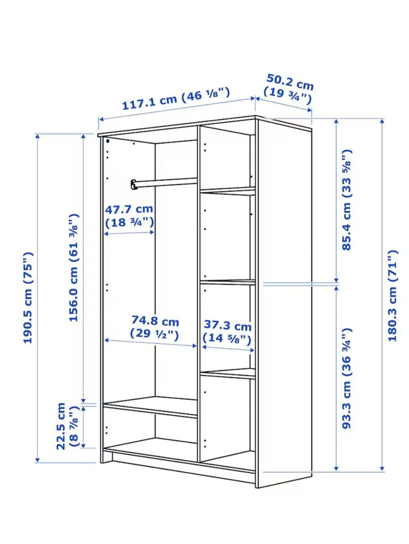 Wardrobe wall cabinet wall unit white black brown width: 117 cm depth: 50 cm height: 190 cm