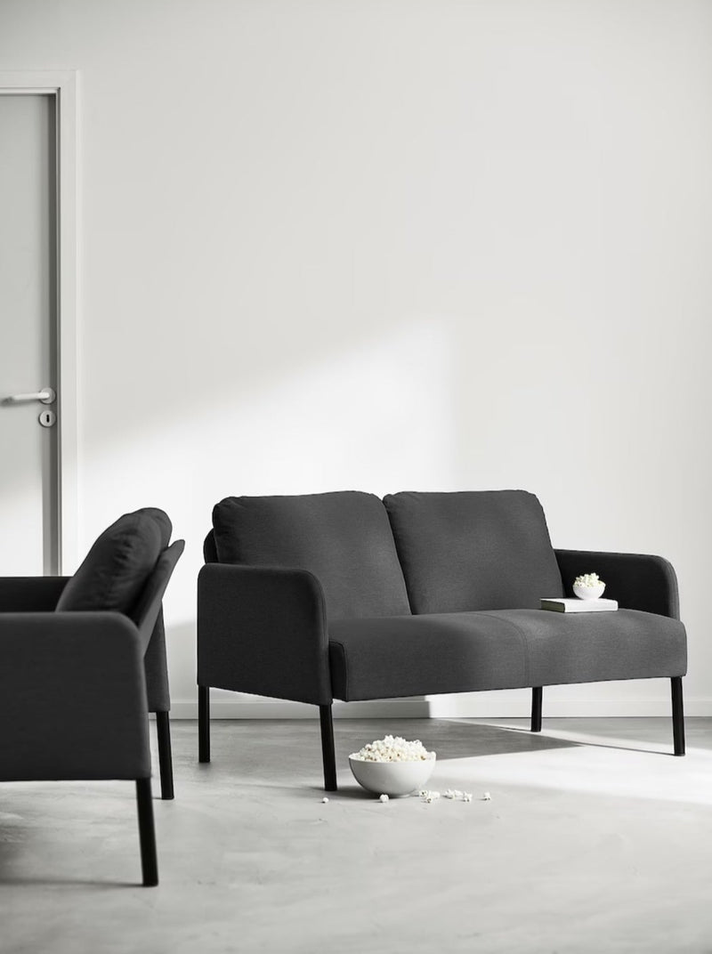 2 person sofa settee blue black width 137 cm depth 84 cm height 89 cm