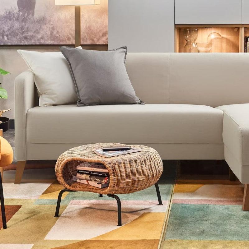 Corner sofa beige black depth 80 cm width 197 cm height 76 cm