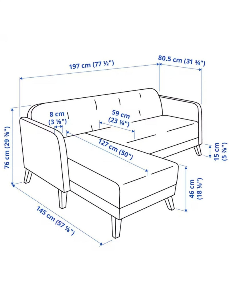 Corner sofa beige black depth 80 cm width 197 cm height 76 cm