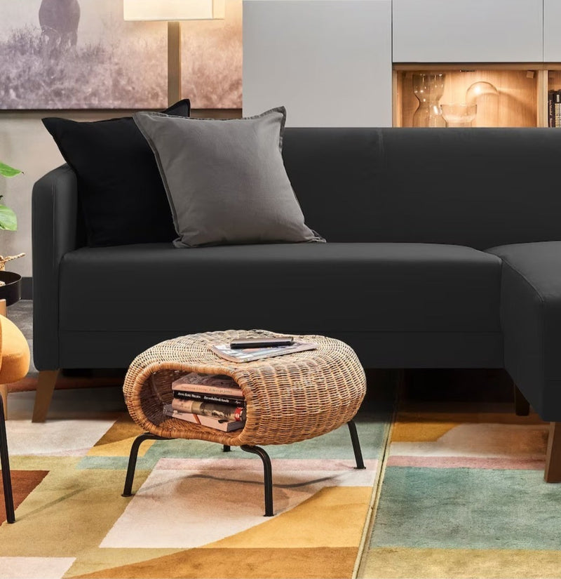 Corner sofa beige black depth 80 cm width 197 cm height 76 cm