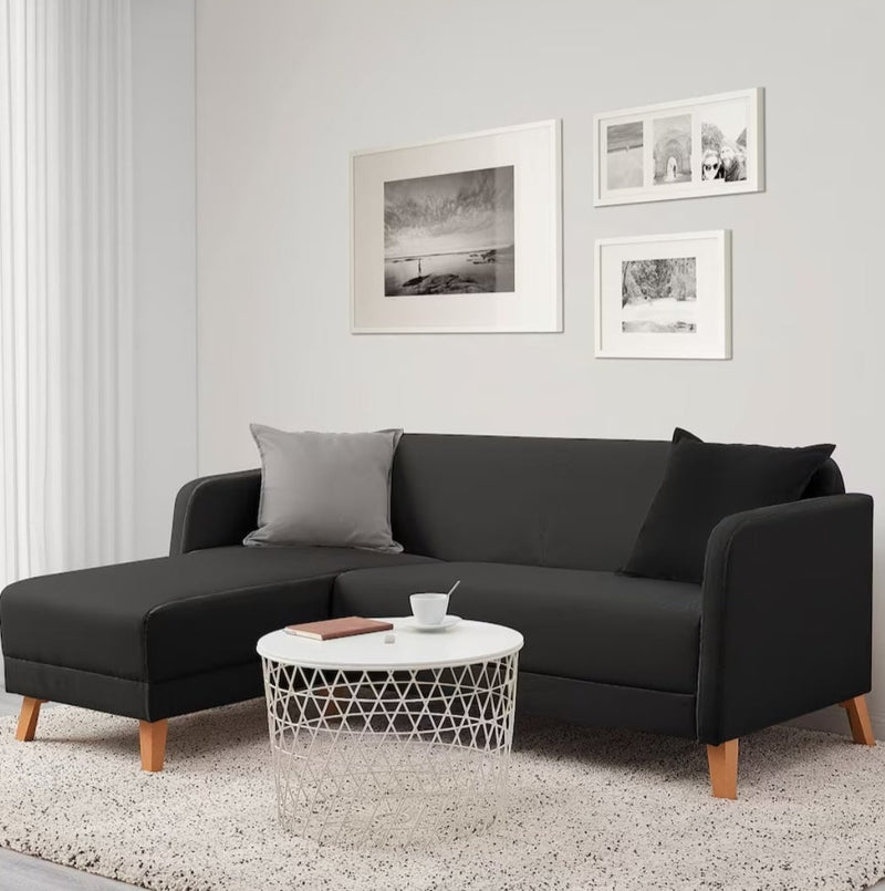Hoekbank bankstel beige zwart diepte 80 cm breedte 197 cm hoogte 76 cm