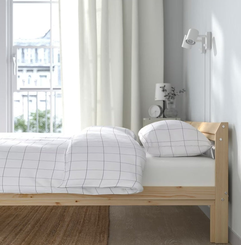 Double bed 2 persons bed light brown pine bed frame 140x200cm length 205 cm width 144 cm | Bedroom