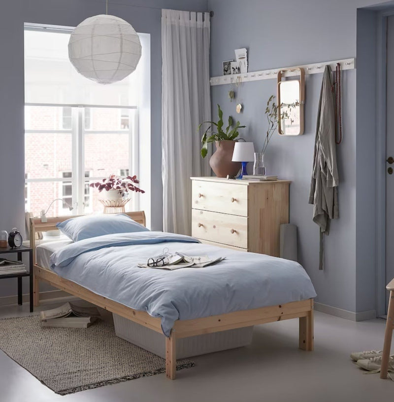 Single bed person bed light brown pine bed frame 90x200cm length 205 cm width 94 cm | Bedroom