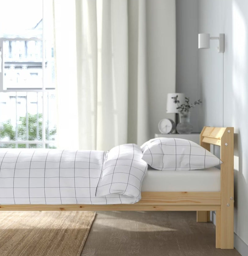 Single bed person bed light brown pine bed frame 90x200cm length 205 cm width 94 cm | Bedroom