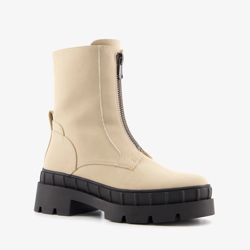 Orléans merk dames hoge boots laarzen met rubberen zool leer beige zwart 37 t/m 42