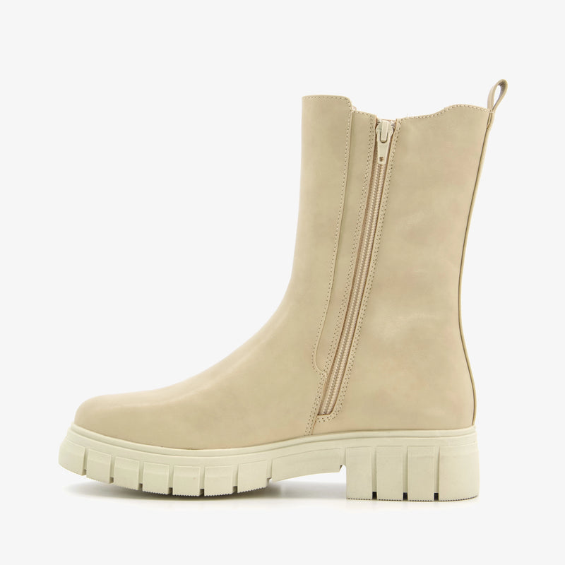 Orléans merk dames hoge boots laarzen met grove zool leer beige zwart 36 t/m 42