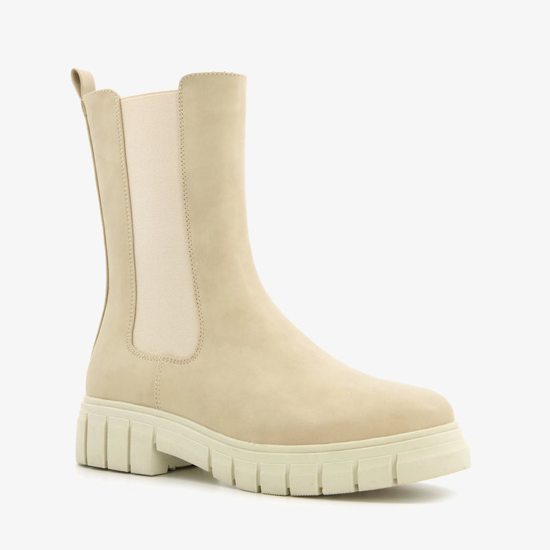 Orléans merk dames hoge boots laarzen met grove zool leer beige zwart 36 t/m 42