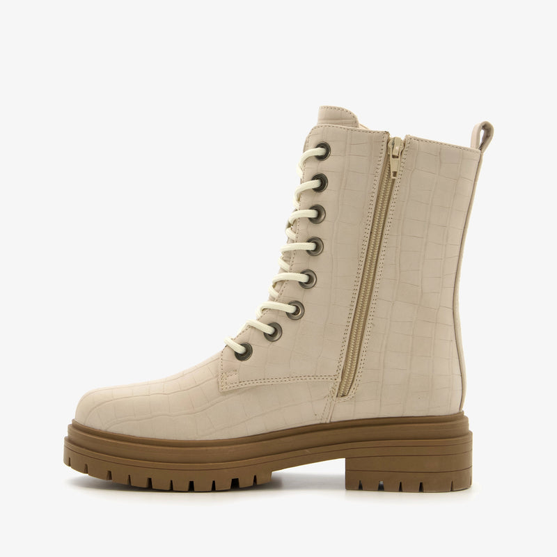 Orléans merk dames hoge boots laarzen met stevige zool leer beige wit 37 t/m 42